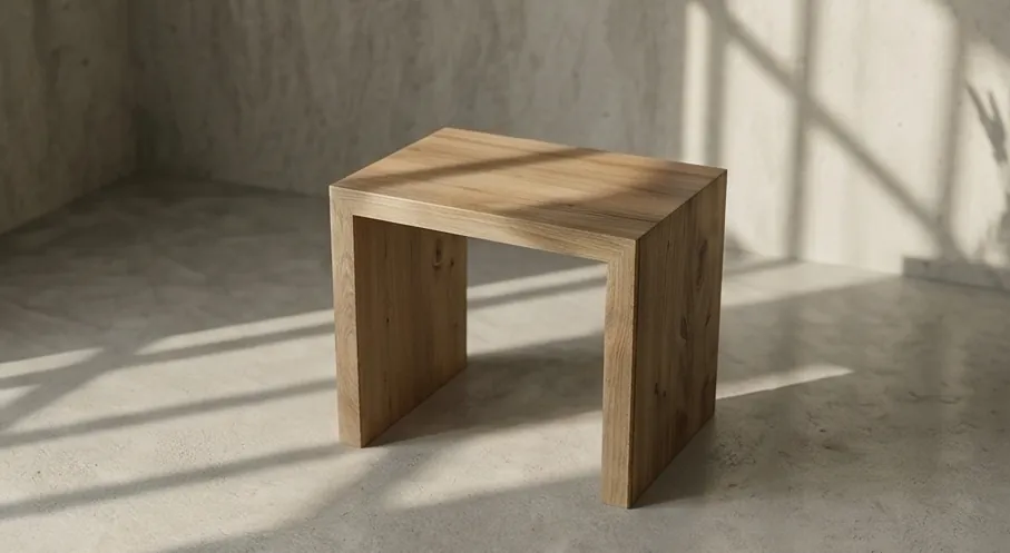 Meja oak di cahaya sore