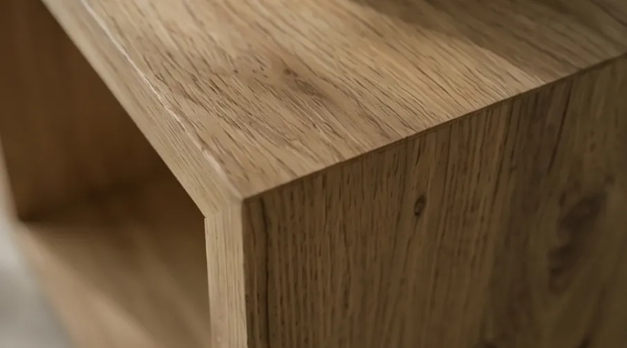 Detail serat kayu di sudut meja